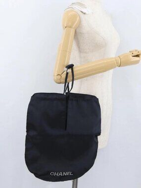 CHANEL Drawstring bag Hand Bag Satin Navy CC